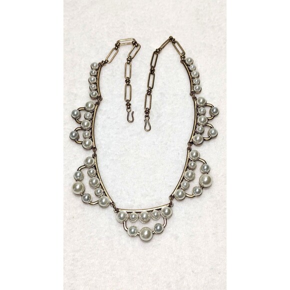 Vintage Pearl and Brass Necklace - Picture 5 of 9